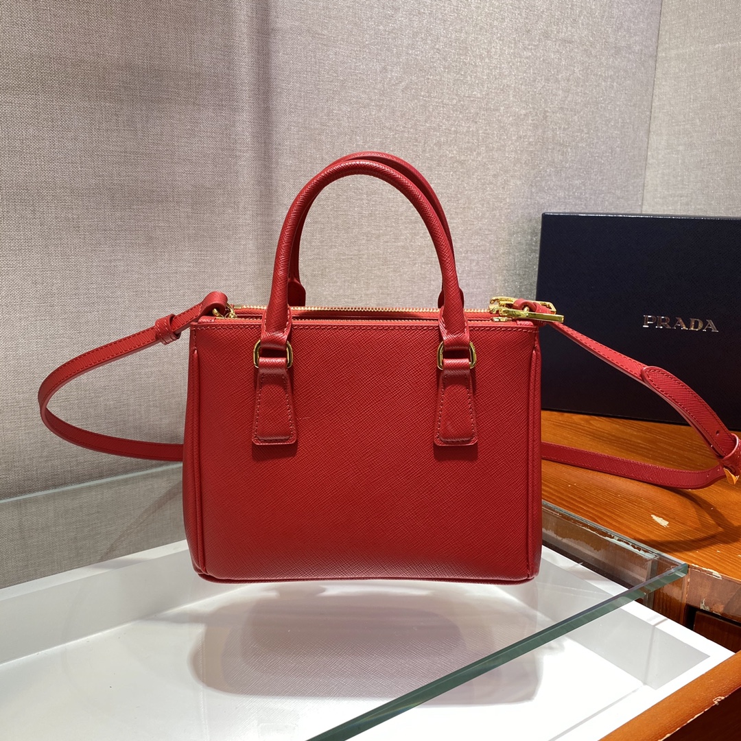 Prada Mini Galleria Saffiano Leather Bag Tote Shoulder Bag Red 1BA906